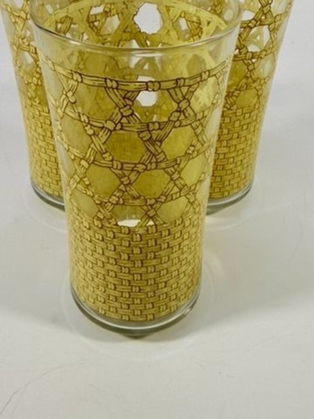 Drinking Ice Tea Water Glasses Set 3 Libbey Woven Cane Rattan Bamboo Vintage - Picture 14 of 14
